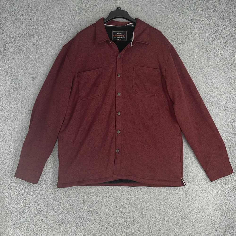 Weatherproof burgundy button up long sleeve faux fur lined sweater men’s XXL